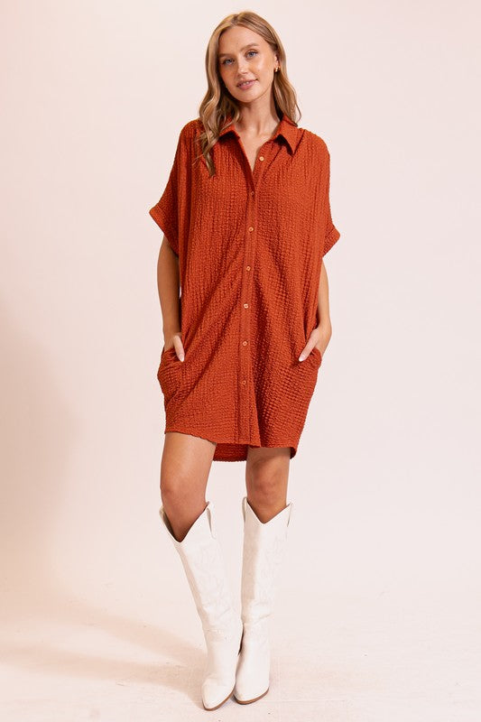 Boho Textured T-Shirt Dress - Dress