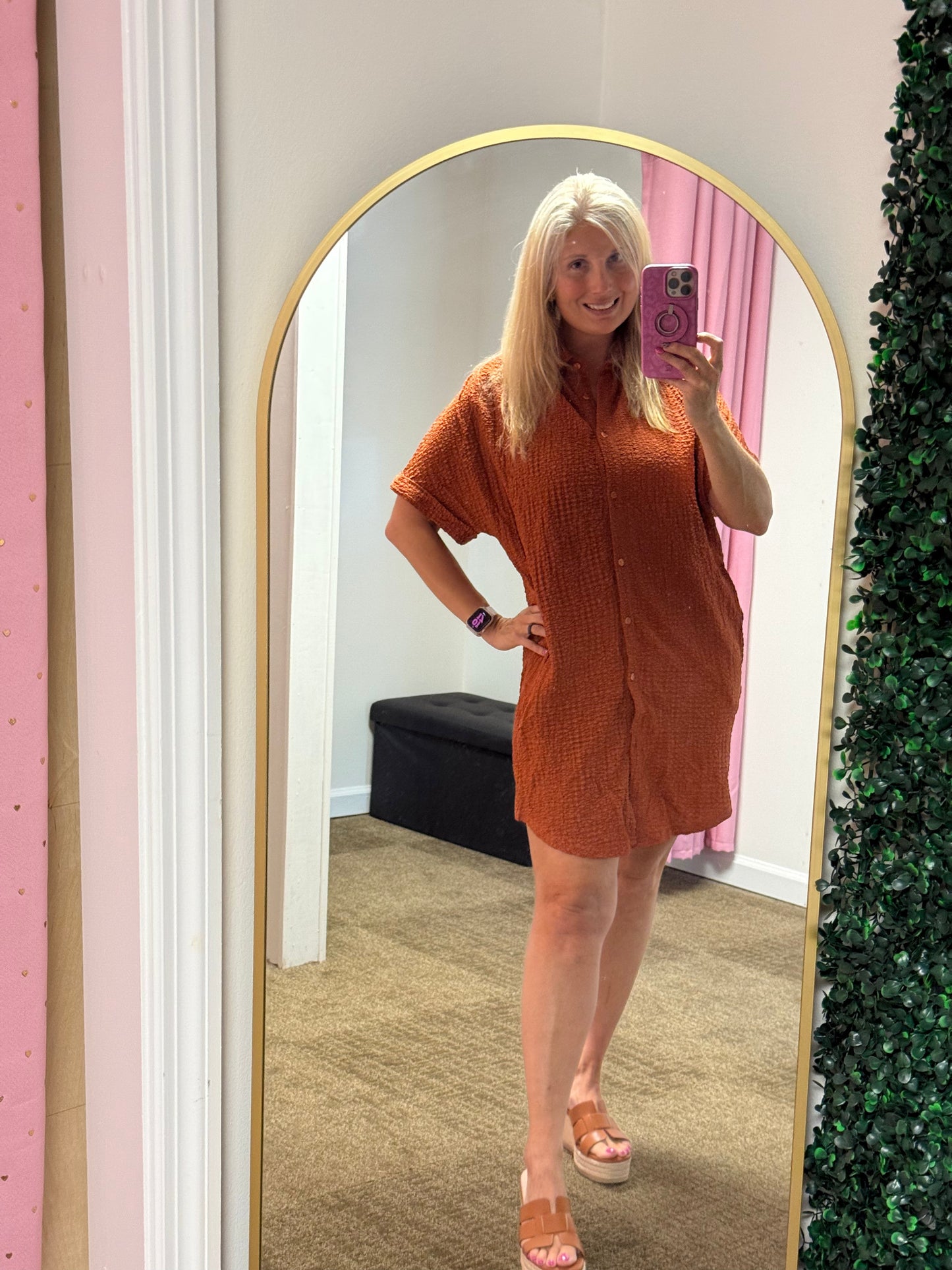 Boho Textured T-Shirt Dress - Dress