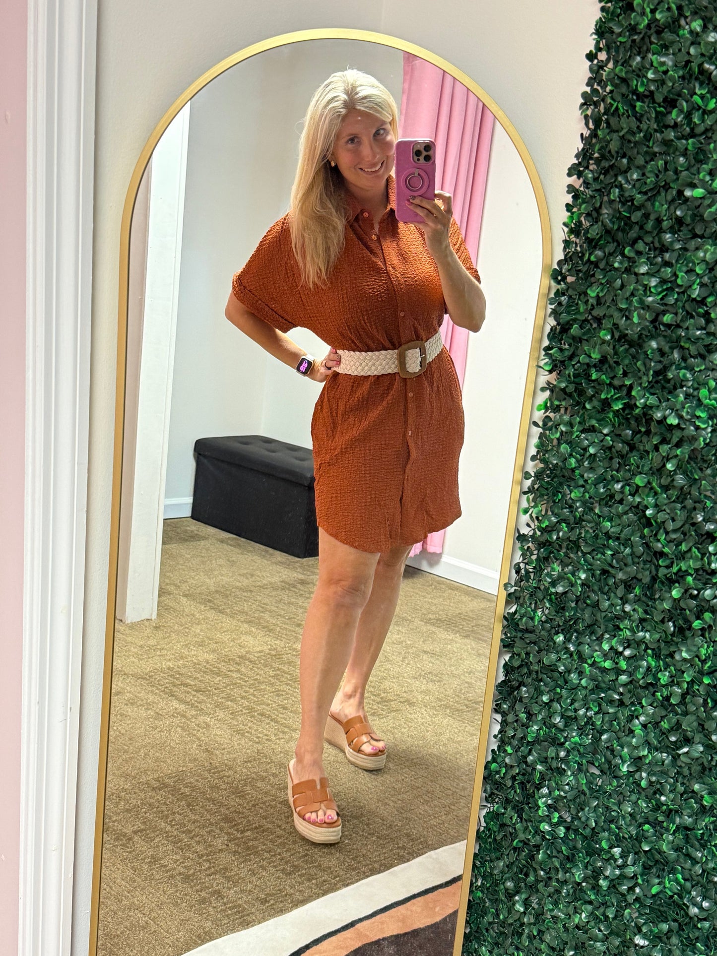 Boho Textured T-Shirt Dress - Dress