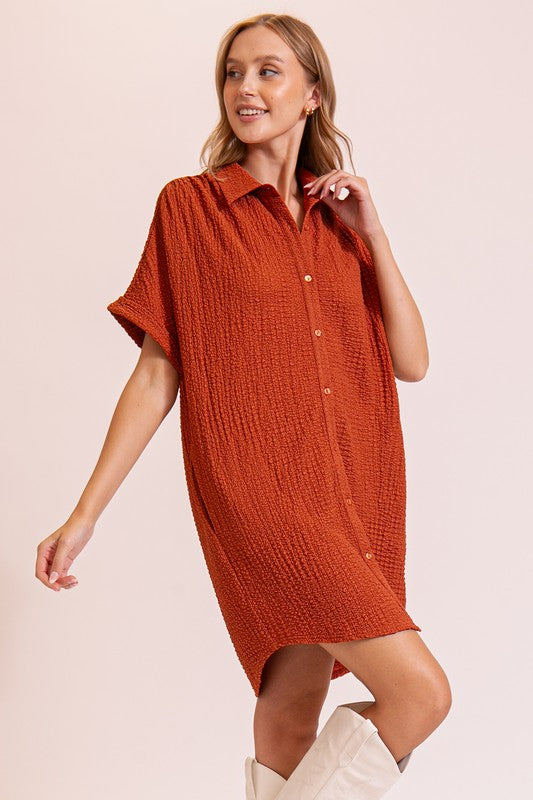 Boho Textured T-Shirt Dress - Dress