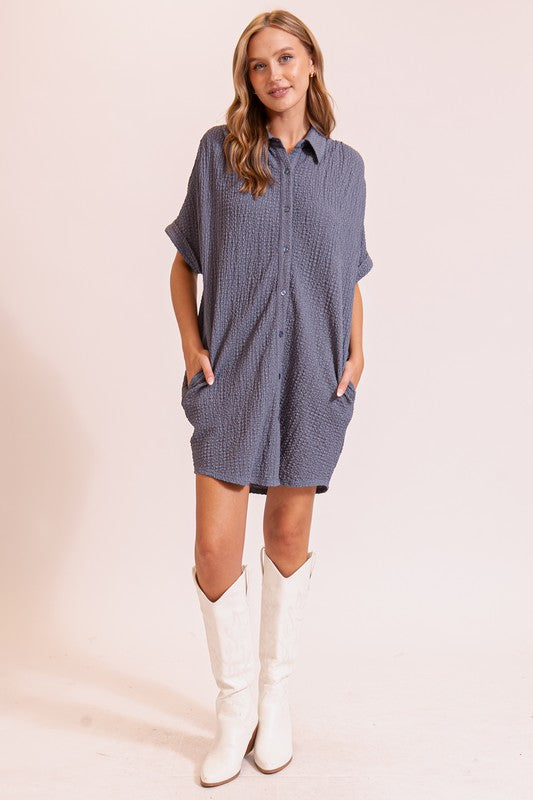 Boho Textured T-Shirt Dress - Dress