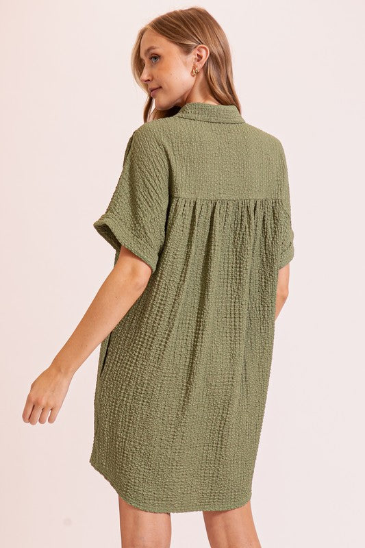 Boho Textured T-Shirt Dress - Dress