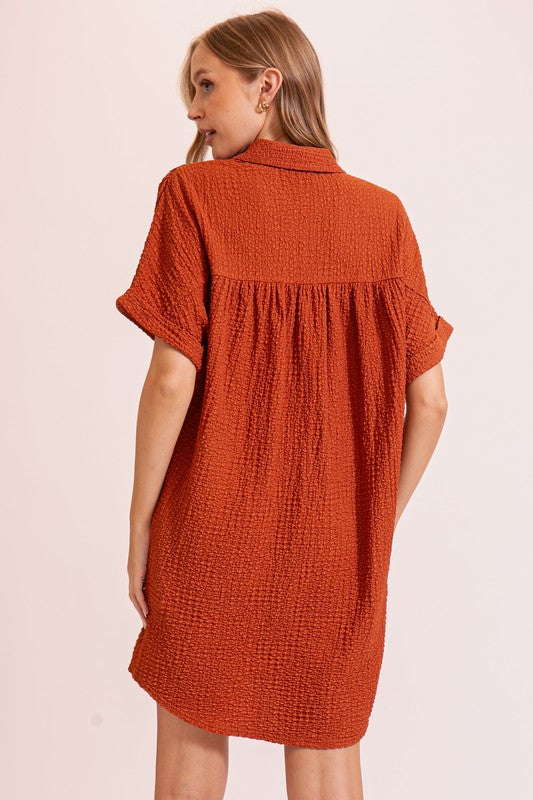 Boho Textured T-Shirt Dress - Dress