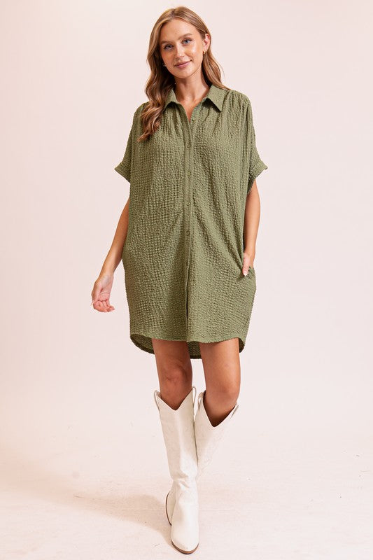 Boho Textured T-Shirt Dress - Dress