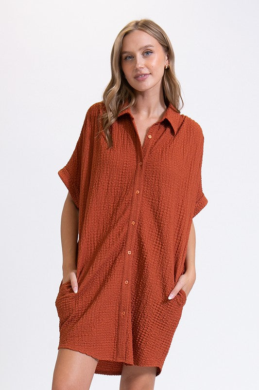 Boho Textured T-Shirt Dress - Dress