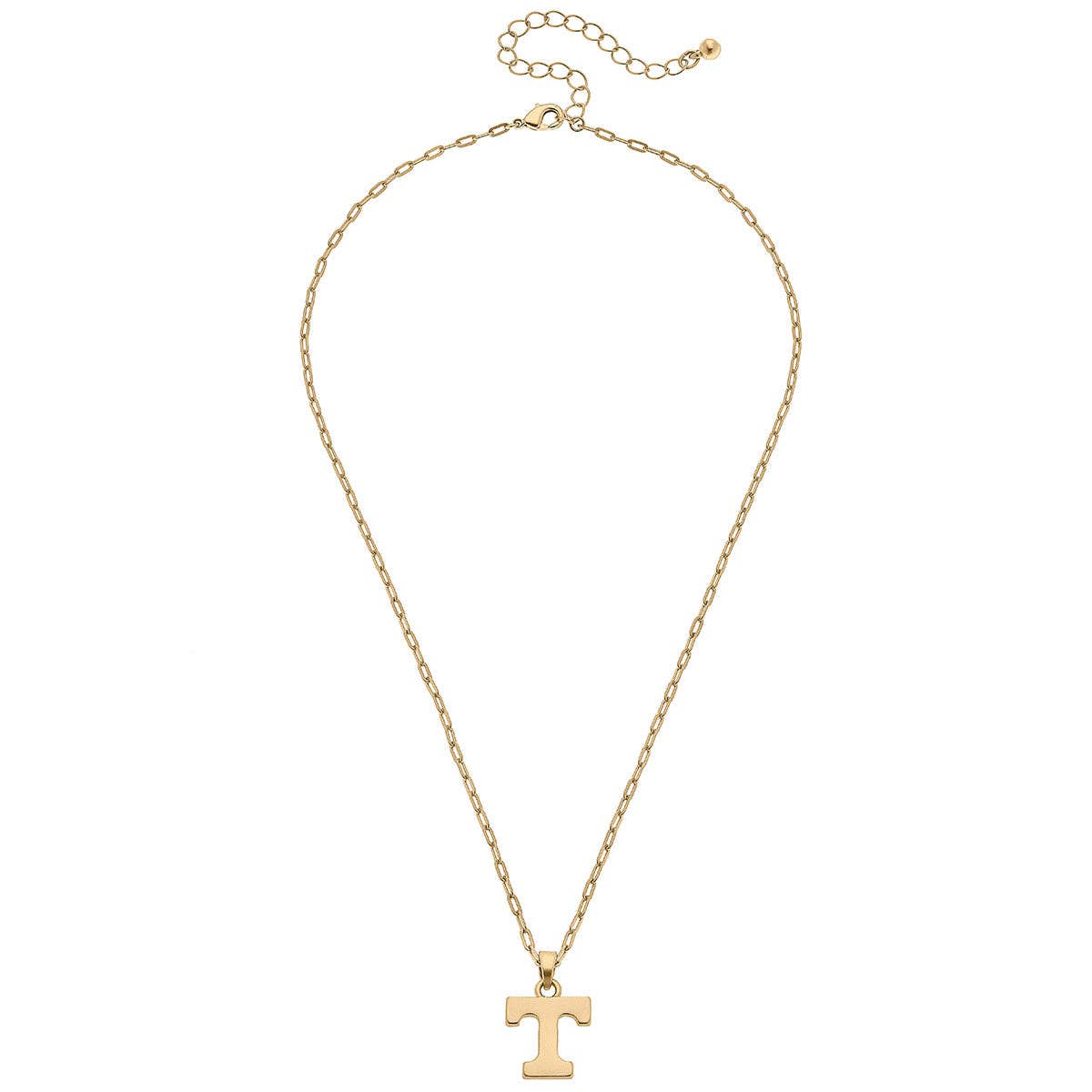 Gold University of Tennessee necklace with adjustable chain and lobster clasp.