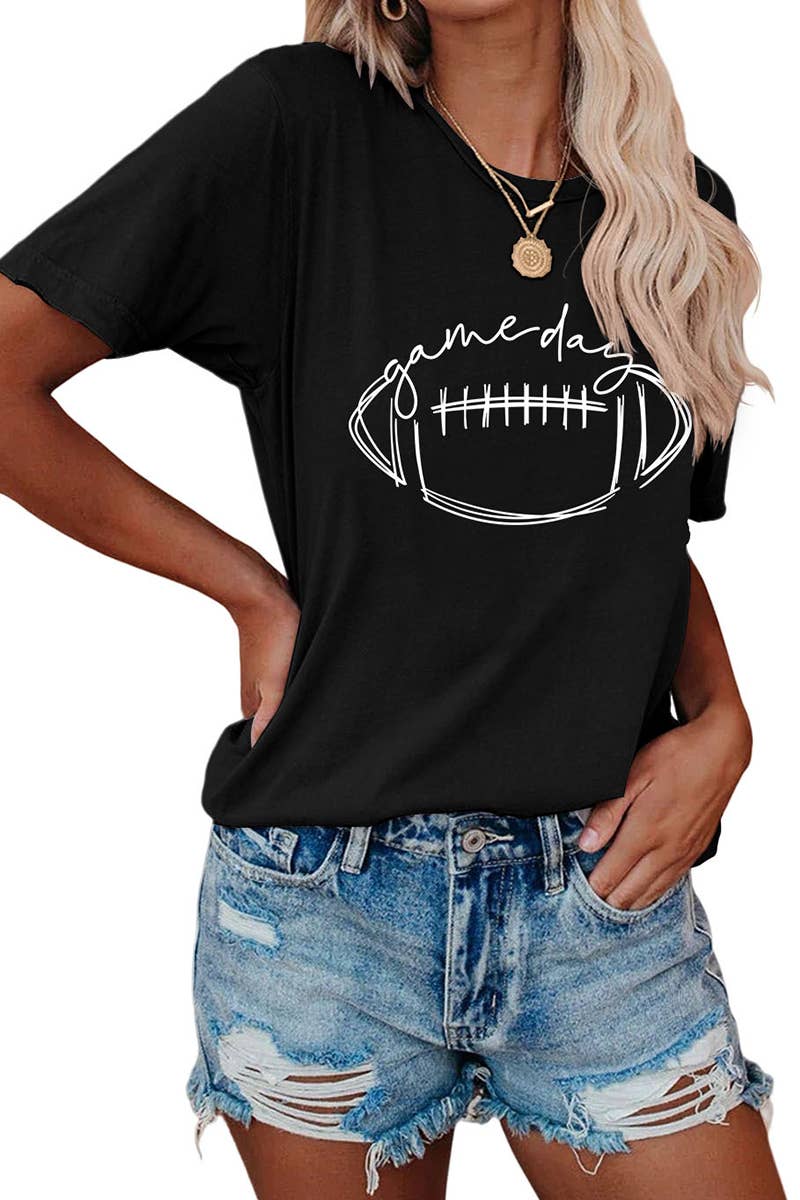 Game Day Printed Short Sleeve T-Shirt - Black / S - Women > Tops > Tshirts > Graphic