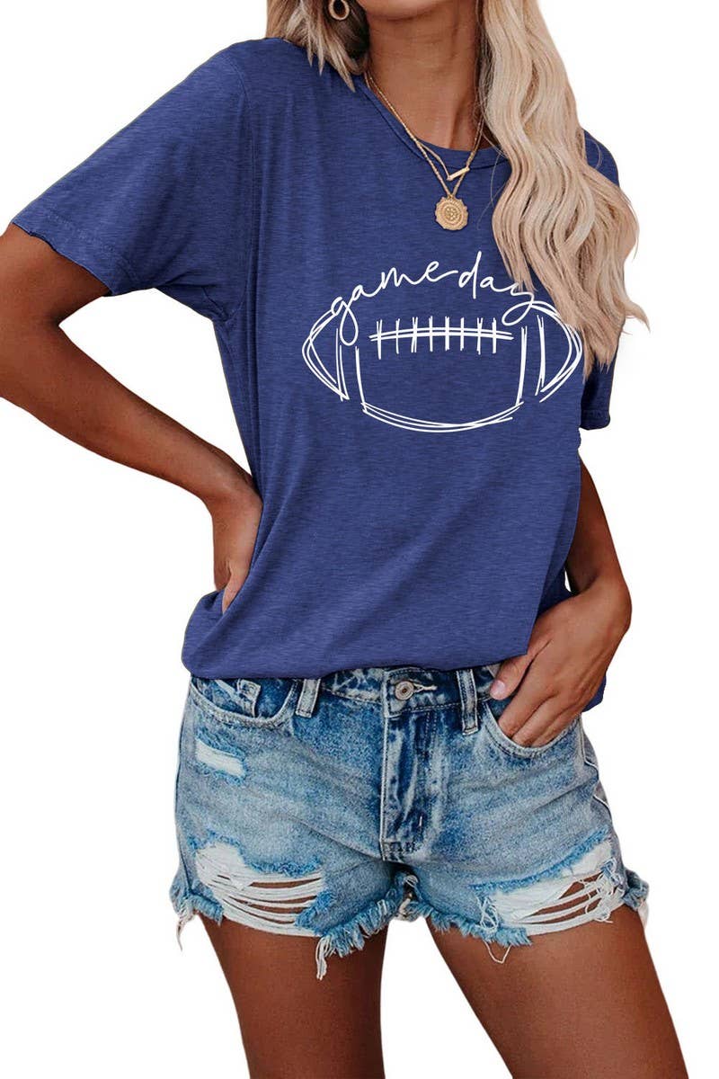 Game Day Printed Short Sleeve T-Shirt - Blue / S - Women > Tops > Tshirts > Graphic