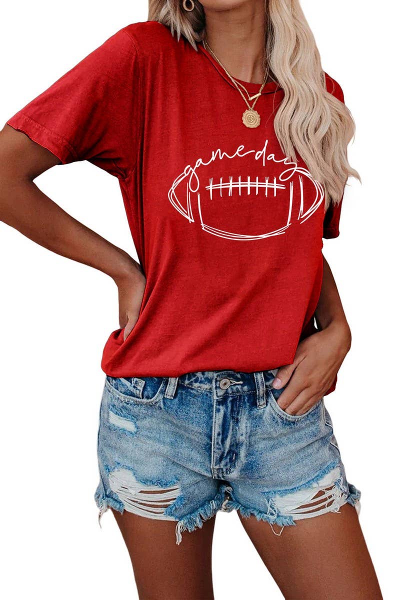 Game Day Printed Short Sleeve T-Shirt - Red / S - Women > Tops > Tshirts > Graphic