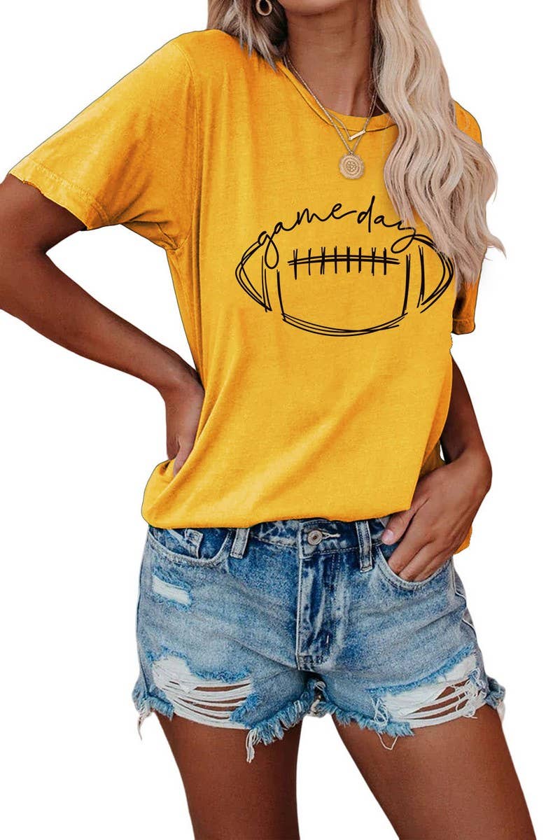 Game Day Printed Short Sleeve T-Shirt - Yellow / S - Women > Tops > Tshirts > Graphic