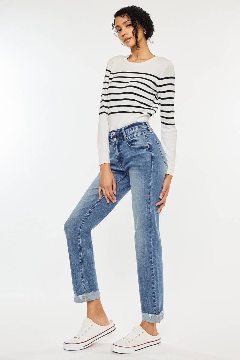 High Rise Slim Straight Jeans - Medium Wash - Jeans