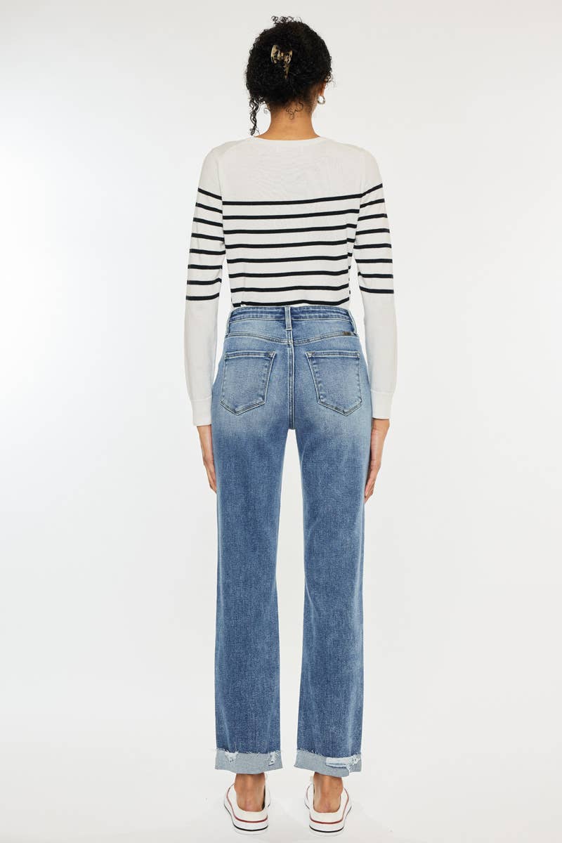 High Rise Slim Straight Jeans - Medium Wash - Jeans