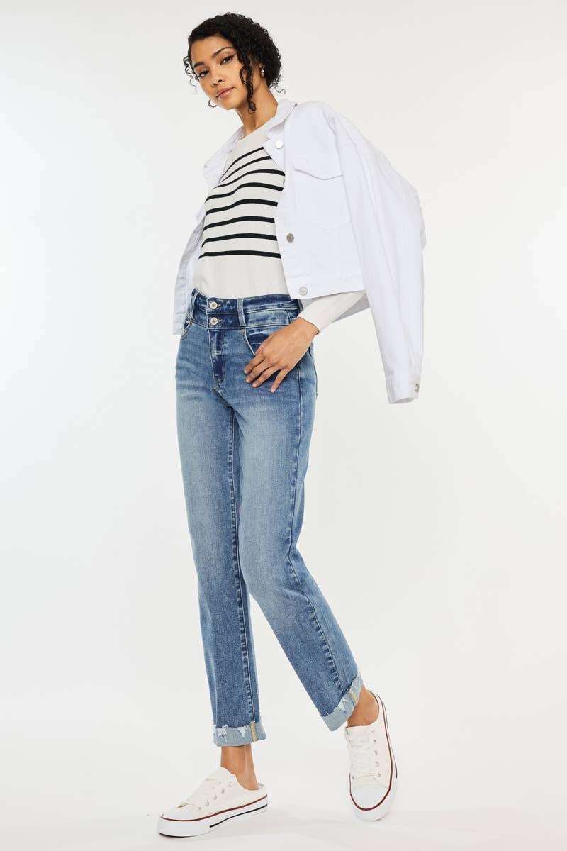 High Rise Slim Straight Jeans - Medium Wash - Jeans