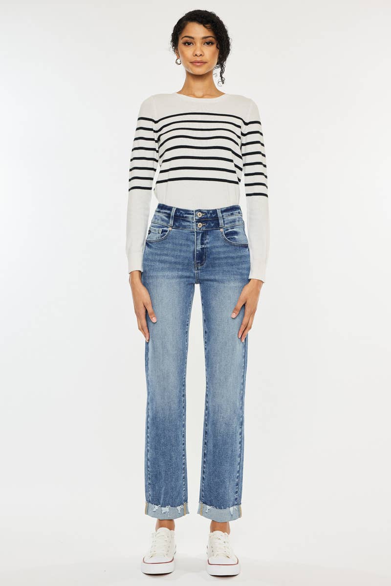 High Rise Slim Straight Jeans - Medium Wash - Jeans
