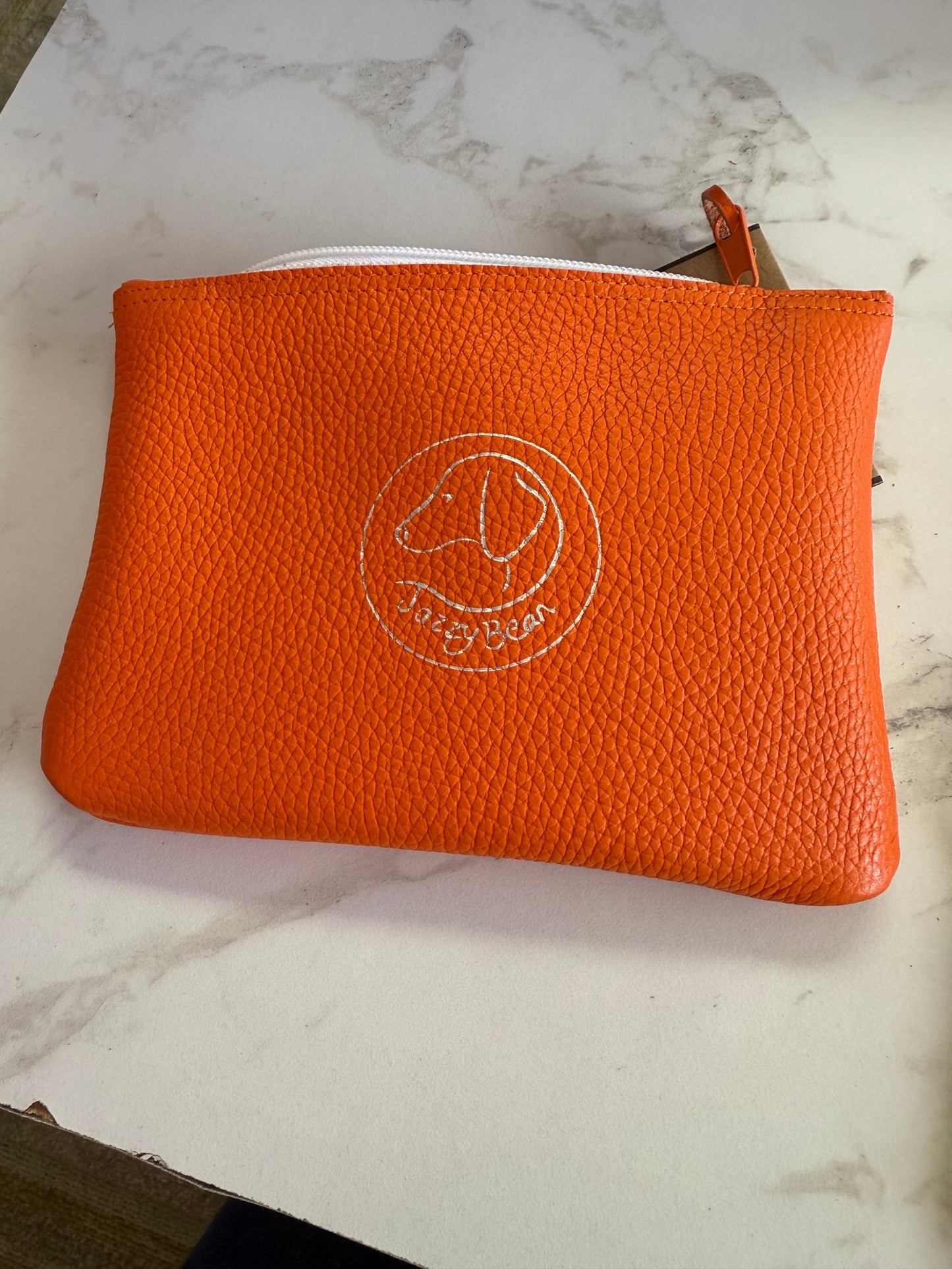 Jazzy Bean Leather Zipper Pouch – Tennessee Orange with Silver Logo - Accessories