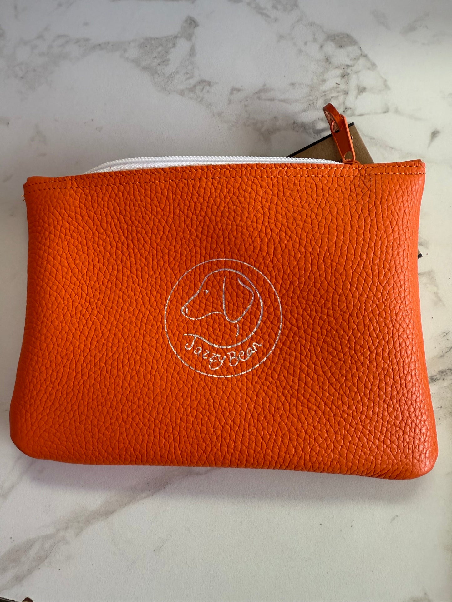 Jazzy Bean Leather Zipper Pouch – Tennessee Orange with Silver Logo - Accessories
