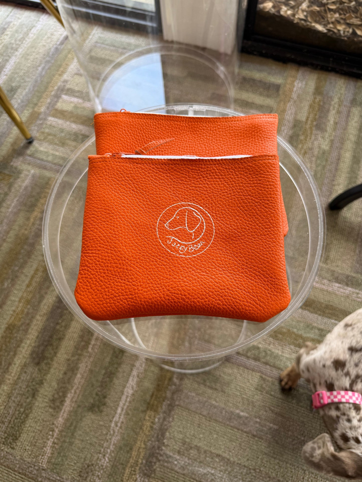Jazzy Bean Leather Zipper Pouch – Tennessee Orange with Silver Logo - Accessories