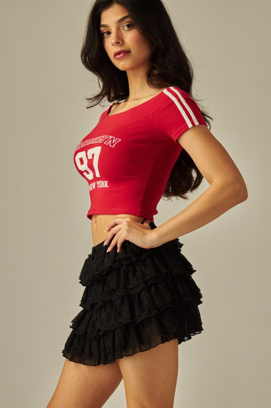 Lace Ruffled Bow Accent Mini Skirt Skort - Skort