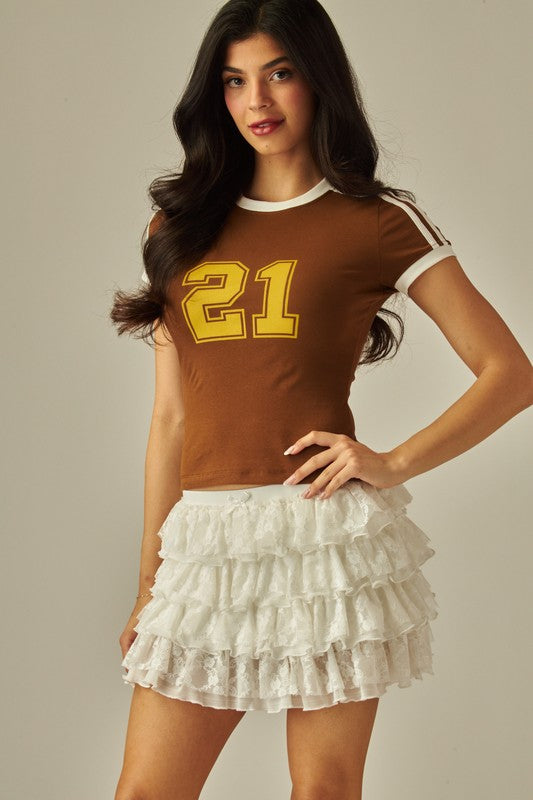 Lace Ruffled Bow Accent Mini Skirt Skort - Skort