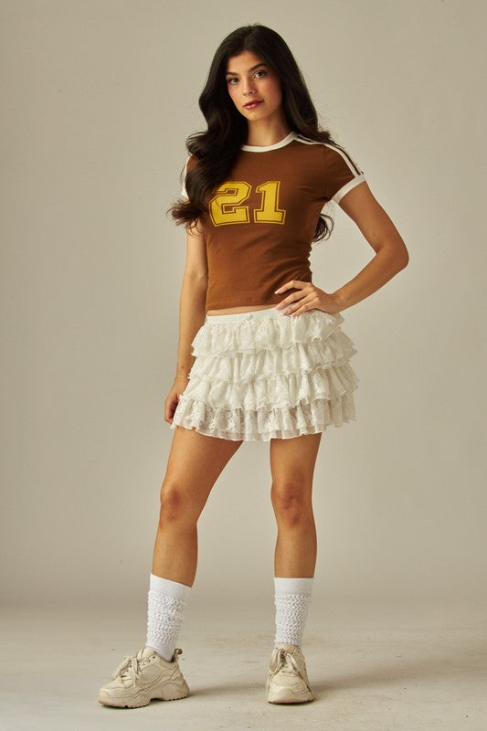 Lace Ruffled Bow Accent Mini Skirt Skort - Skort