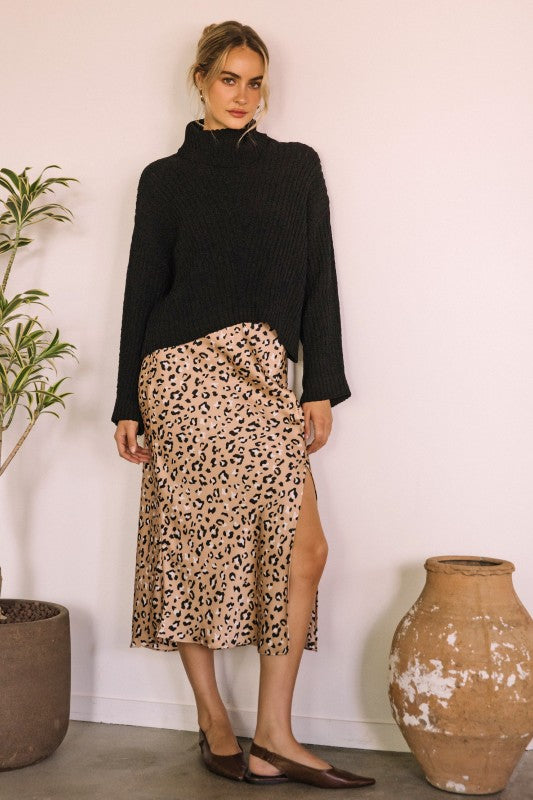 Leopard Luxe Satin Midi Skirt - Skirt