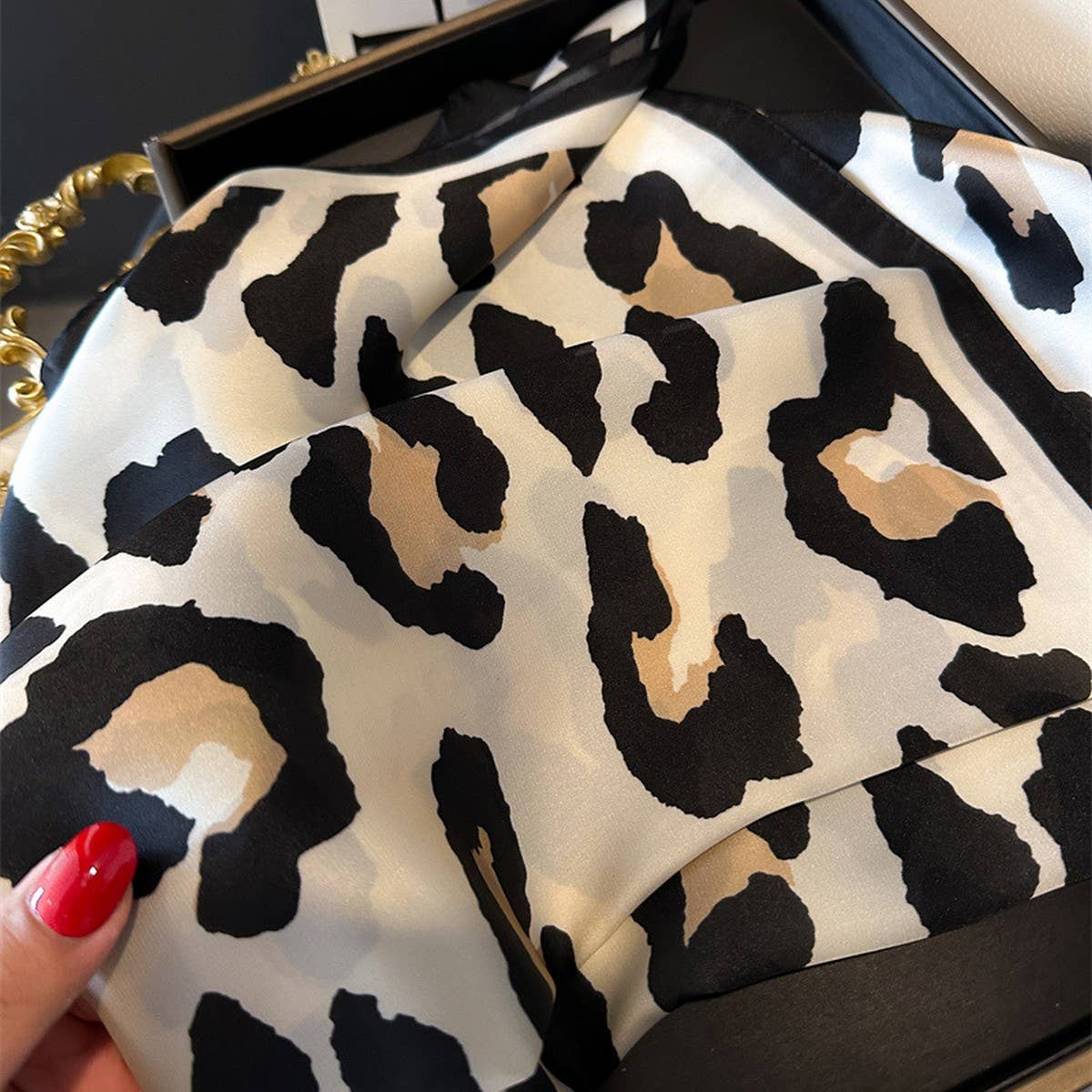 Leopard Print Satin Square Scarf – 27.6” Square - Leopard - Accessories