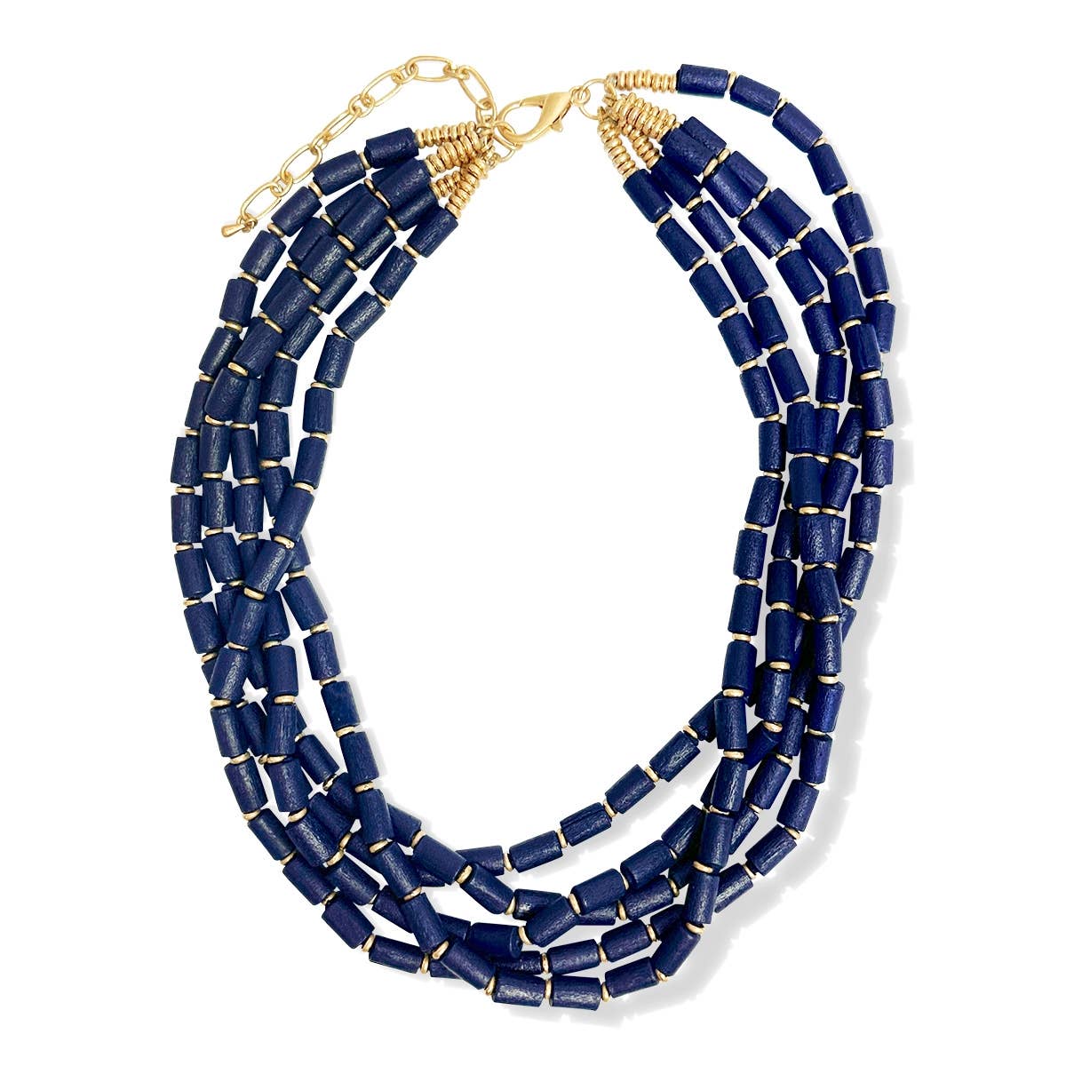Madelyn Layered Wooden Bead Necklace – Adjustable 18’’-21’’ with Gold Accents - Navy