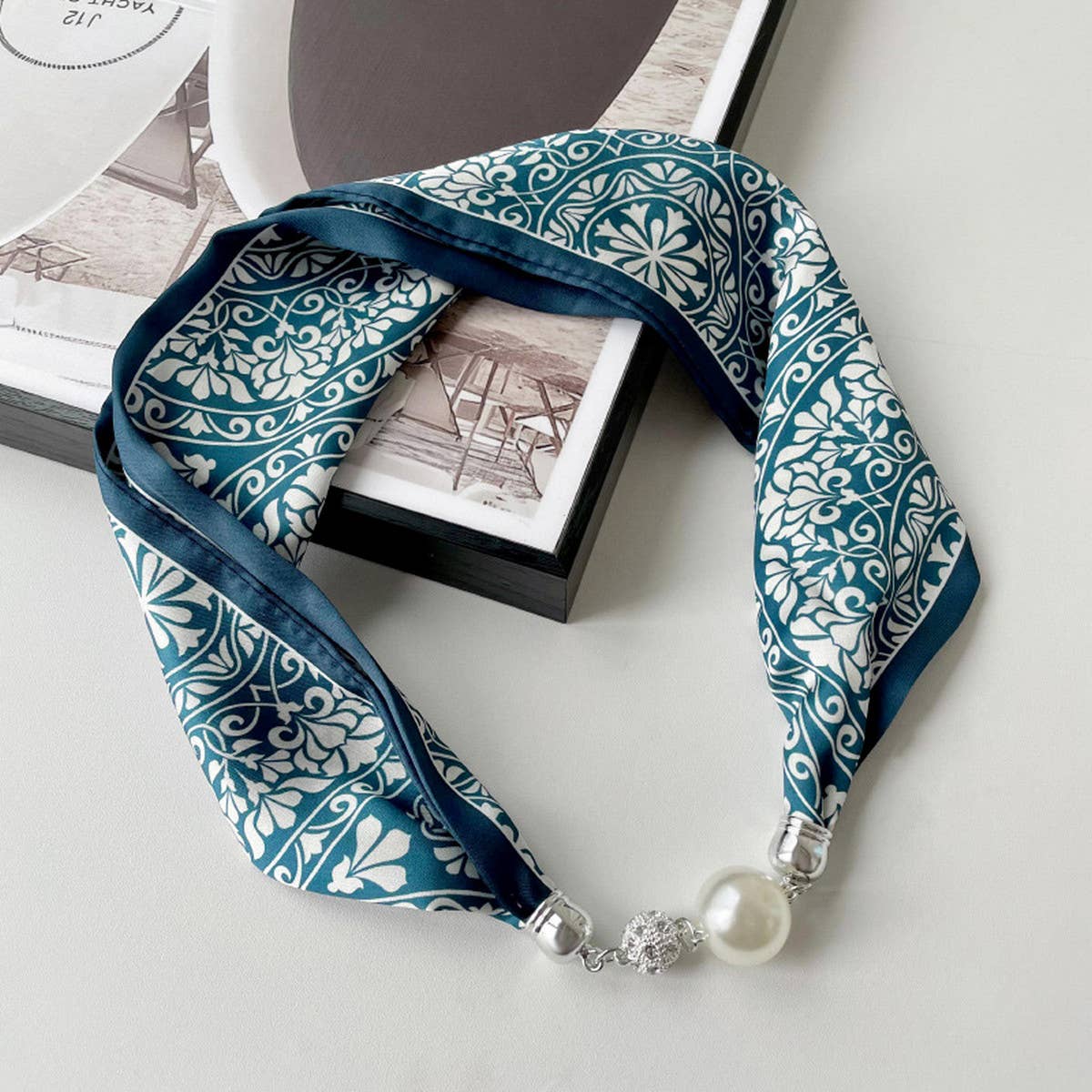 Magnetic Silk Scarf Necklace – Elegant Neck Wrap with Statement Clasp - Teal - Accessories
