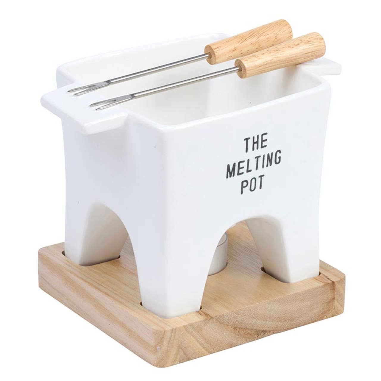 Mini Fondue Pot - The Melting Pot - Ceramic, Paulownia Wood, Rubber wood / Hand Wash Only