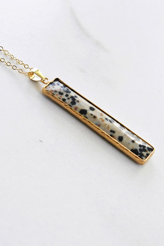 Natural Semi-Precious Stone Necklace – 27’’ Chain - Dalmatian Jasper - Accessories