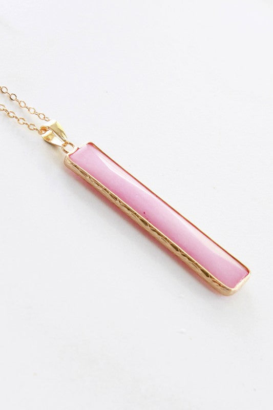 Natural Semi-Precious Stone Necklace – 27’’ Chain - Pink - Accessories