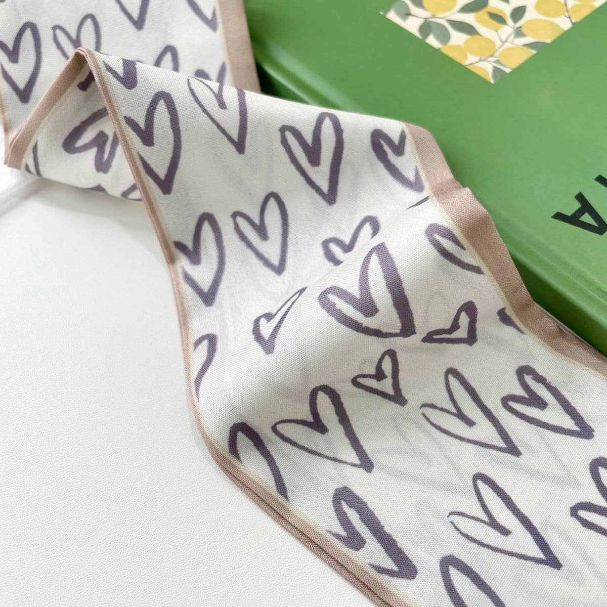 Neutral Long Twilly Scarf – Soft Patterned Skinny Scarves (4 Styles) - Accessories
