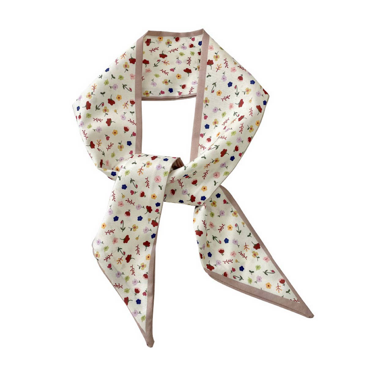 Neutral Long Twilly Scarf – Soft Patterned Skinny Scarves (4 Styles) - Accessories