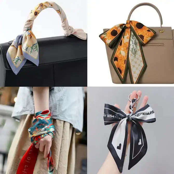 Neutral Long Twilly Scarf – Soft Patterned Skinny Scarves (4 Styles) - Accessories