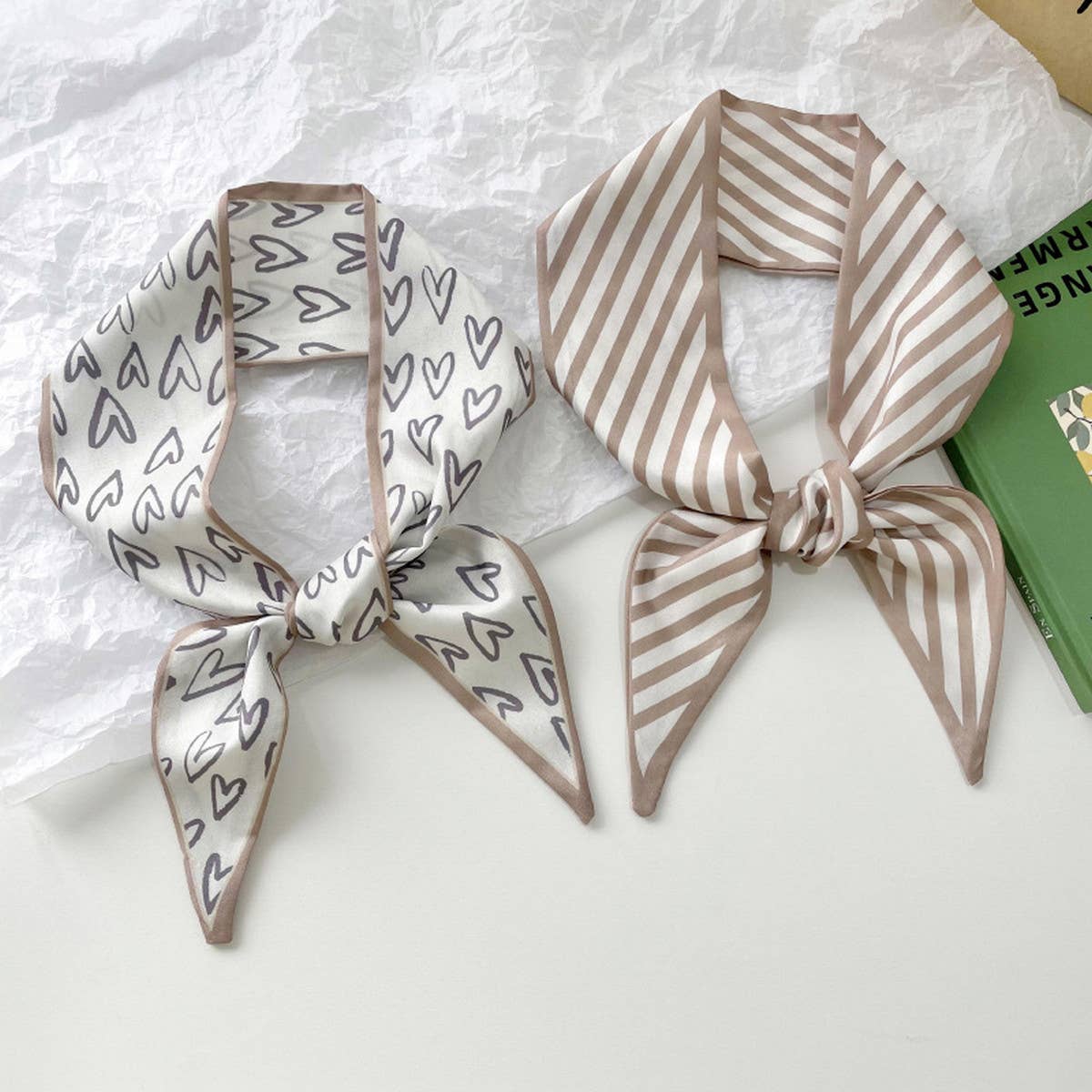 Neutral Long Twilly Scarf – Soft Patterned Skinny Scarves (4 Styles) - Accessories