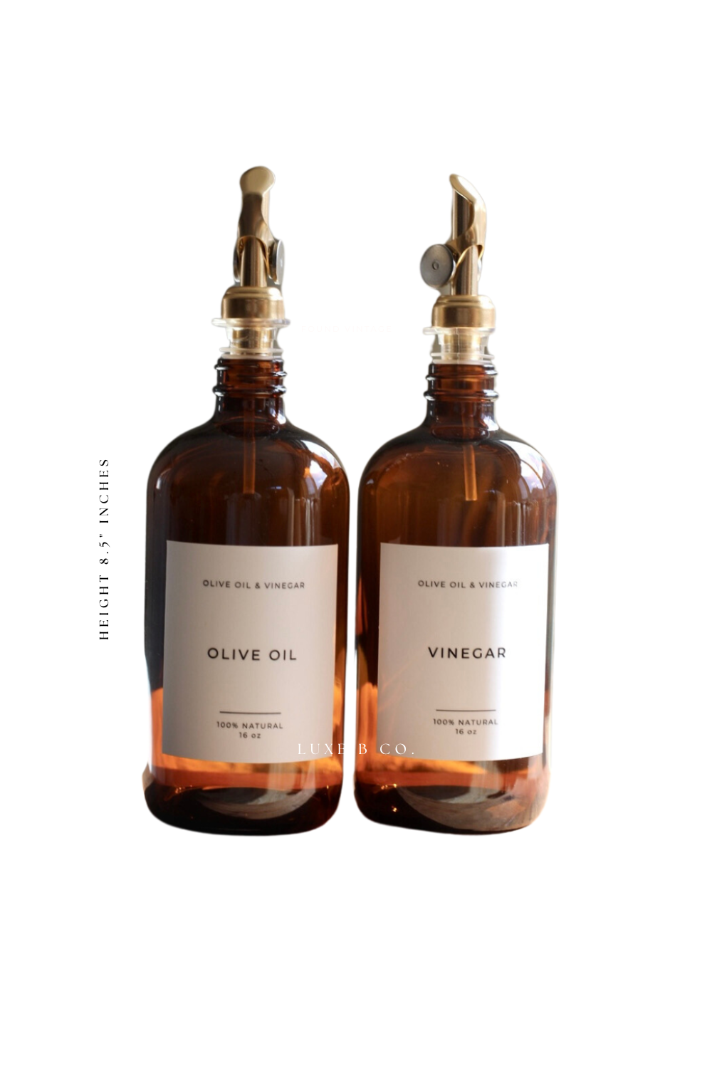 Olive & Vinegar Glass Bottles – Elegant Amber with Gold Spout (16 oz.) - Olive Oil