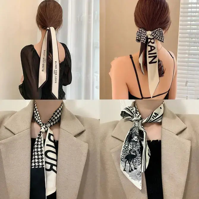 Pink Gingham Skinny Scarf – Reversible Script & Check Ribbon - Pink Gingham - Accessories