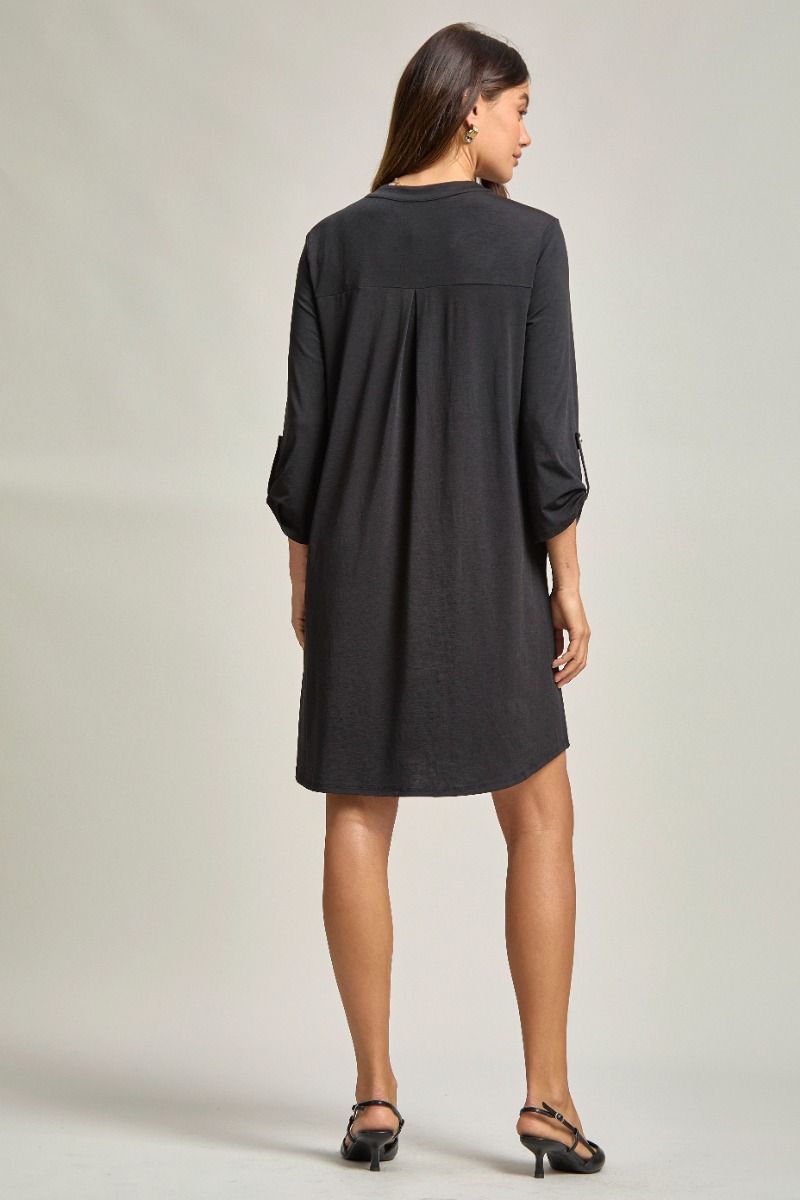 Wrinkle-Free Long Sleeve Dress — Black & Mocha - Dress