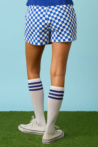 GAME DAY CHECKERED OVERLAY WRAP FRONT MINI SKORT