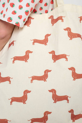 Premium Dachshund Print Canvas Tote Bag – Eco-Friendly Zippered Wiener Dog Bag