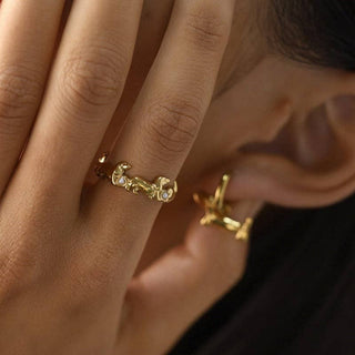 Sculpted Dachshund Pearl Ring, Adjustable, Gold-Plated