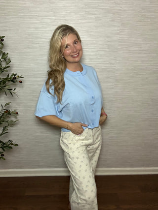 Vintage Floral Print Cotton Barrel Pants – Off White