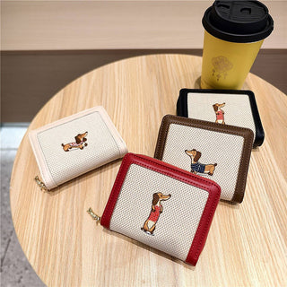 Embroidered Dachshund Zip Bifold Wallet