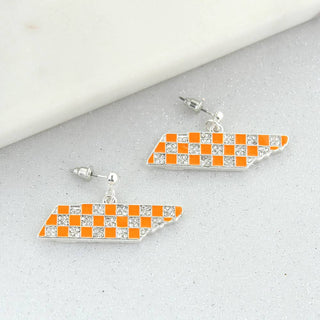 Tennessee Crystal Logo Earrings - Orange Enamel State Design