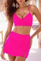 Crossover Halter Bikini & Ruched Skort Set