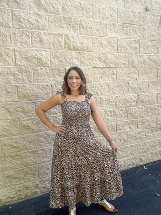 Tiered Leopard Smocked Maxi Dress