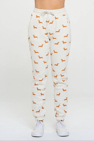 Cozy Mustard Dachshund Print Sweatpants – Cute Wiener Dog Joggers