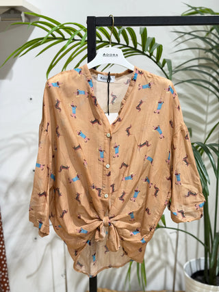Italian Silk-Cotton Dachshund Print Shirt