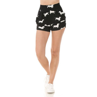 Buttery Soft Dachshund Print High-Waist Harem Shorts with Pockets