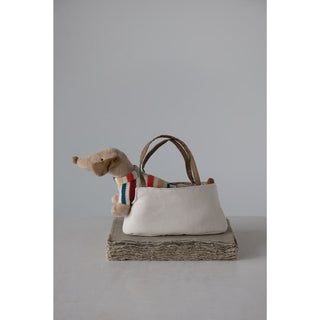 Cozy Cotton Dachshund Plush Toy with Striped Sweater & Floral Travel Carrier